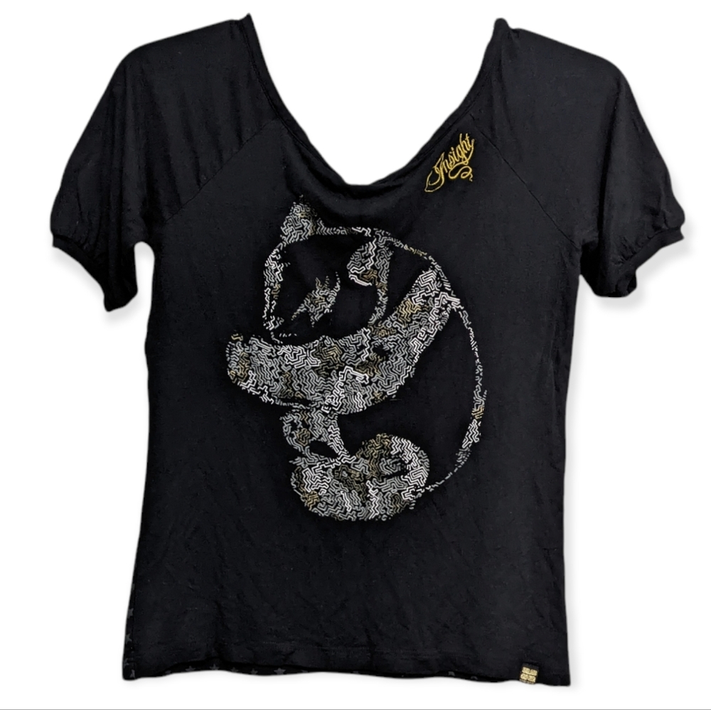 Panda boatneck tee metallic silver gold stencil graphic star pattern